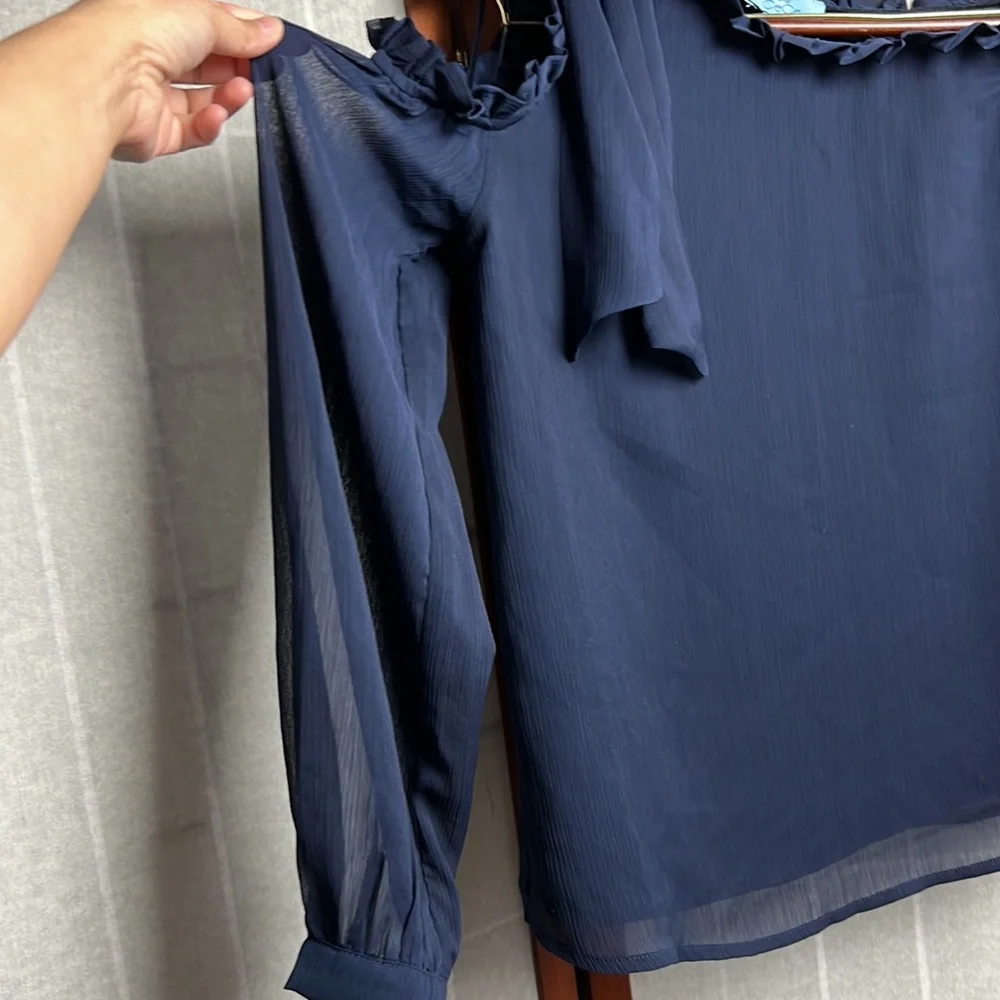 Tie-neck One Shoulder Top In Navy size S - Picture 4 of 8